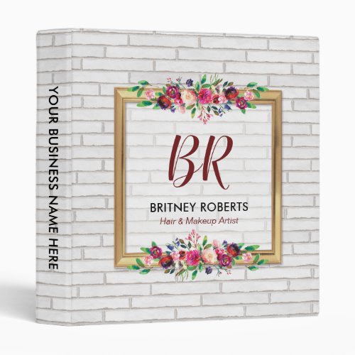 Elegant Shabby Chic Vintage Stone Floral 3 Ring Binder - Personalized vintage chic binder featuring a rustic white Château brick wall, a classical stylish gold frame, an autumn fall watercolor floral display in pinks and burgundy, and a text template.

For further personalization, please click the "Customize it" button to modify this template. All text style, colors, and sizes can be modified to suit your needs. You will find other matching items at my store www.zazzle.com/special_stationery, however if you can’t find what you are looking for please contact me.