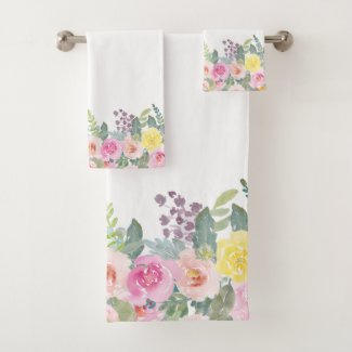 Elegant Shabby Chic Watercolor Spring Floral Bath Towel
Set