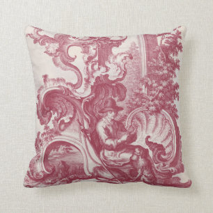 Elegant Shabby French Red Antique Engraving Toile Throw Pillow