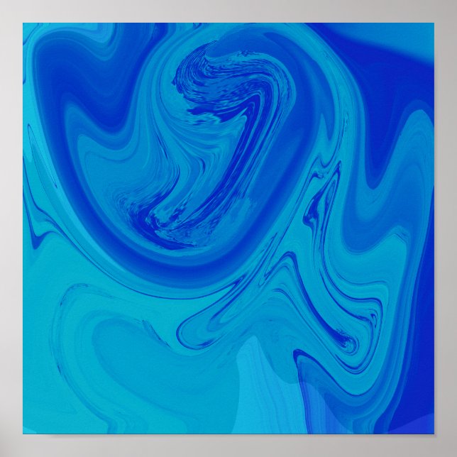 Elegant Shades Of Blue Liquid Art Abstract Poster (Front)