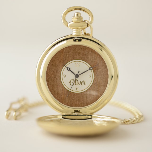 Elegant Shades of Gold, Denim Print Pocket Watch (Inside)
