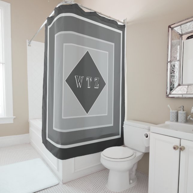 Elegant Shades Of Gray Monogram Shower Curtain (In Situ)