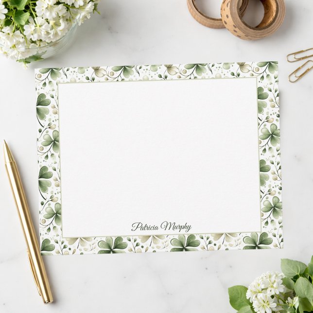Elegant Shamrock Botanical Notecard | Personalized (Creator Uploaded)
