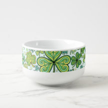 Elegant Shamrock Clover Pattern Soup Mug