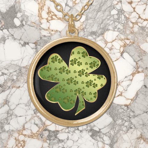 Elegant Shamrock Gold Border Gold Plated Necklace