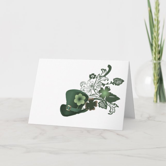 Elegant Shamrock Hat Card (Front)