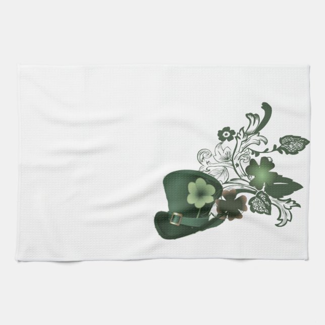 Elegant Shamrock Hat Kitchen Towel (Horizontal)