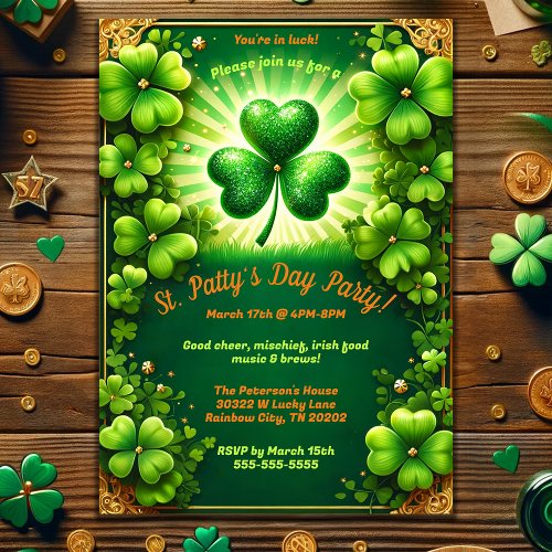 Elegant Shamrock Irish St Patricks Day Party  Invitation