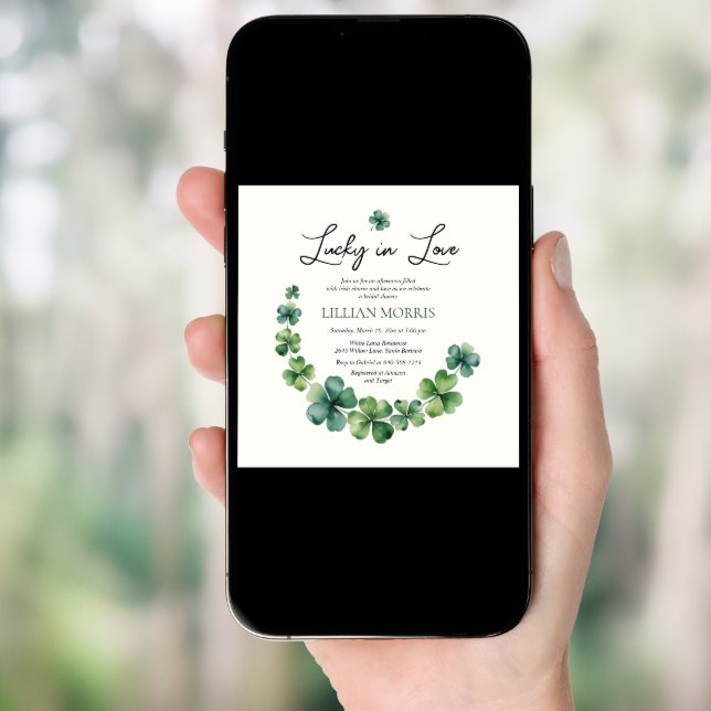 Elegant Shamrock Lucky in Love Bridal Shower  Invitation (Front Digital)
