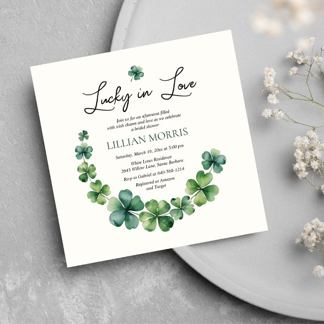 Elegant Shamrock Lucky in Love Bridal Shower  Invitation (Creator Uploaded)