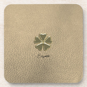 Elegant Shamrock Patrick's Day Leather Beverage Coaster