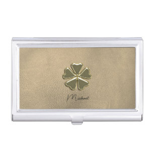 Elegant  Shamrock Patrick's Day Leather Business Card Case