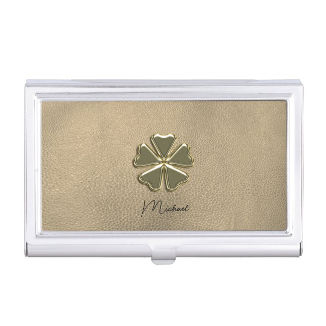 Elegant  Shamrock Patrick's Day Leather Business Card Case (Front)