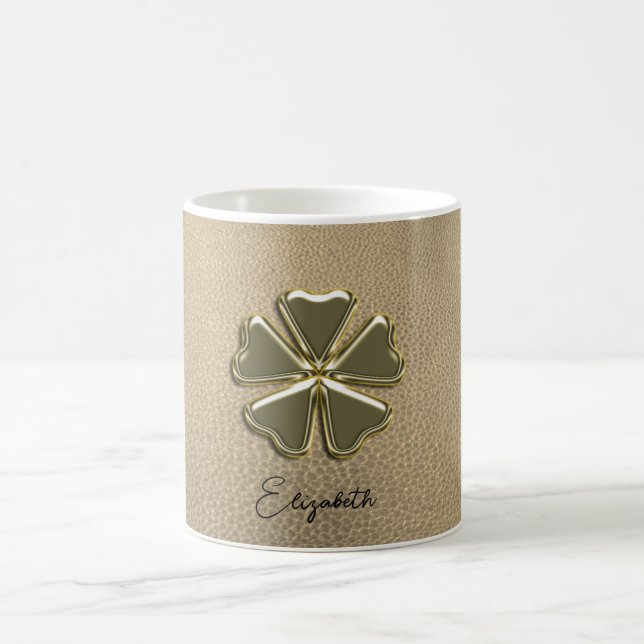Elegant  Shamrock Patrick's Day Leather Coffee Mug (Center)
