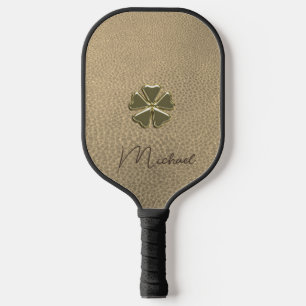 Elegant  Shamrock Patrick's Day Leather Pickleball Paddle