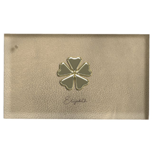 Elegant  Shamrock Patrick's Day Leather Place Card Holder (Front)