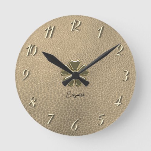 Elegant  Shamrock Patricks Day Leather Round Clock