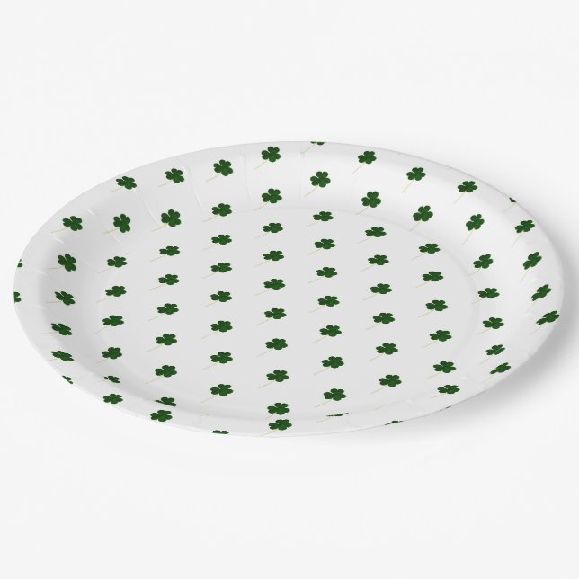 Elegant Shamrock Pattern Irish Good Luck Clovers Paper Plates (Angled)