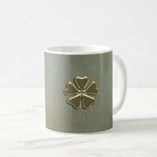 Elegant  Shamrock St.Patrick`s Day,Green Leather Coffee Mug