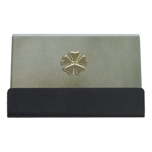 Elegant  Shamrock StPatricks DayGreen Leather Desk Business Card Holder