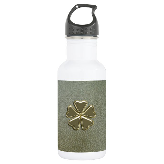Elegant  Shamrock St.Patrick`s Day,Green Leather Water Bottle (Front)