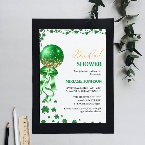 Elegant Shamrock St Patricks Day Bridal Shower  Invitation