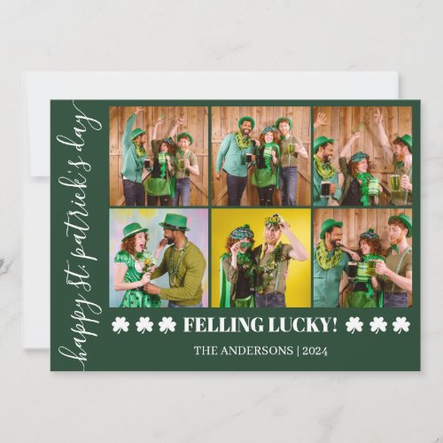 Elegant Shamrock St Patricks Day Family photo Holiday Card