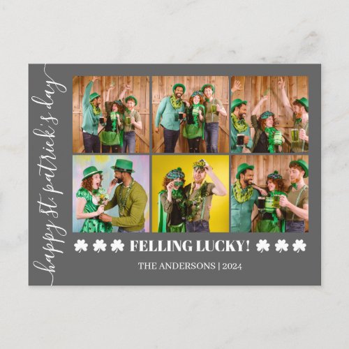 Elegant Shamrock St Patricks Day Family photo Holiday Postcard