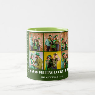 Elegant Shamrock St. Patrick's Day Family photo Two-Tone Coffee Mug