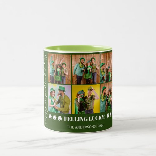 Elegant Shamrock St Patricks Day Family photo Two_Tone Coffee Mug