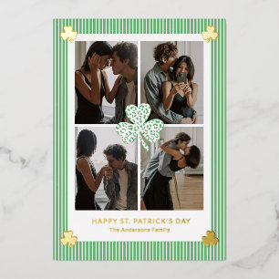 Elegant Shamrock Stripes St. Patrick's Day Photo Foil Holiday Card