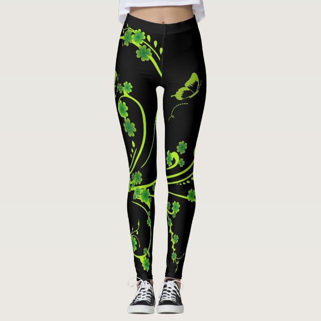 Elegant Shamrock Vines and Butterflies Leggings (Front)