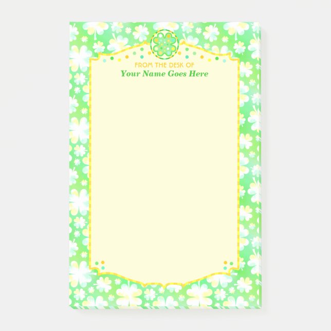 Elegant Shamrocks Clovers Personalized Name Irish Post-it Notes (Front)