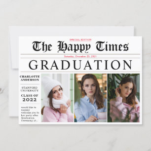 Elegant Share your News 3 Photo Graduation Party Invitation