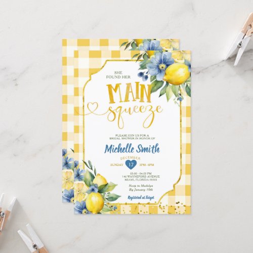 Elegant She Found Her Citrus Lemon Bridal Shower Invitation