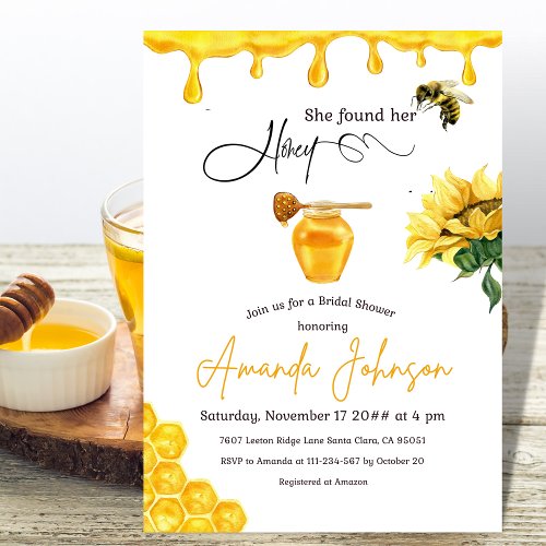 Elegant She Found Her Honey Bee Bridal Shower Invitation