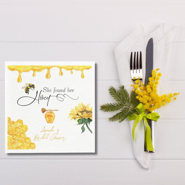 Elegant She Found Her Honey Bee Bridal Shower Napkins (Creator Uploaded)