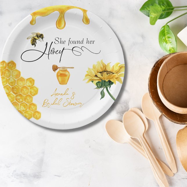 Elegant She Found Her Honey Bee Bridal Shower Paper Plates (Creator Uploaded)