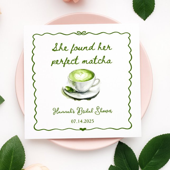 Elegant She Found Her Perfect Matcha Bridal Shower Napkins (Creator Uploaded)