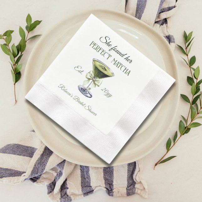 Elegant She Found Her Perfect Matcha Bridal Shower Napkins (Creator Uploaded)