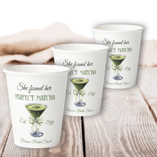 Elegant She Found Her Perfect Matcha Bridal Shower Paper Cups
