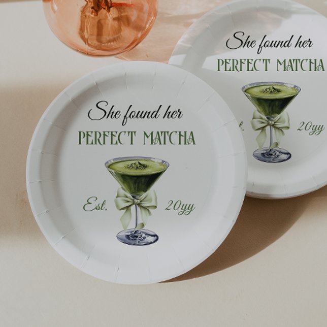 Elegant She Found Her Perfect Matcha Bridal Shower Paper Plates (Creator Uploaded)