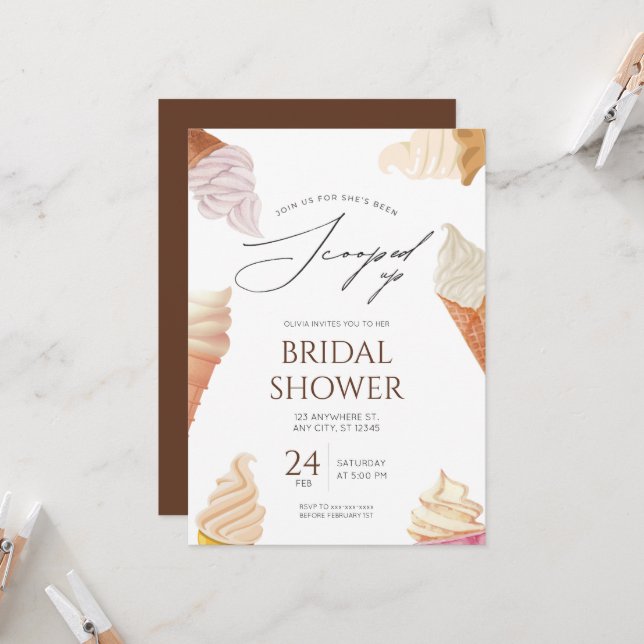 Elegant She’s Been Scooped Up Bridal Shower  Invitation (Front/Back In Situ)