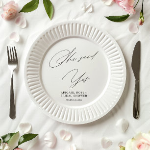 Elegant She Said Yes Bridal Shower Paper Plates