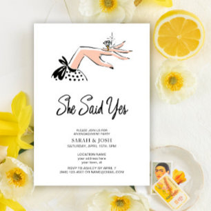 Elegant She Said Yes Calligraphy Script Engagement Invitation