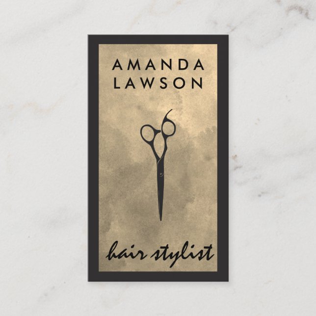 Elegant Shears Gray Watercolor | Black Border Business Card (Front)