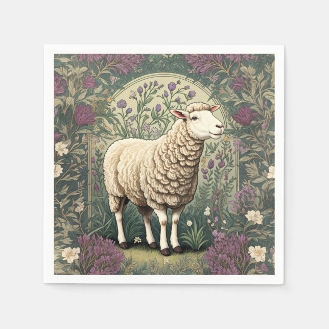 Elegant Sheep Lavender floral Background Napkins (Front)