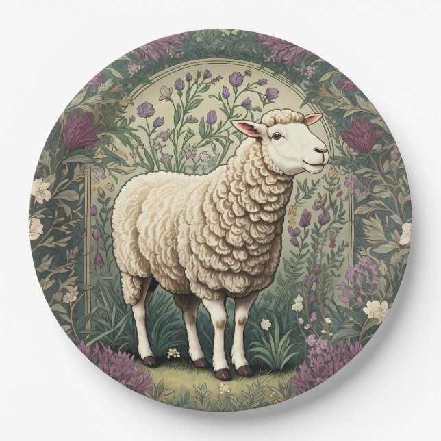 Elegant Sheep Lavender floral Background Paper Plates (Front)