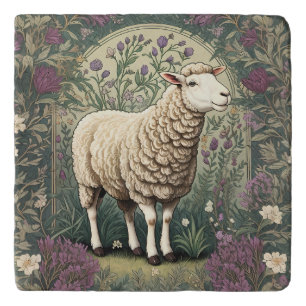 Elegant Sheep Lavender floral Background Trivet