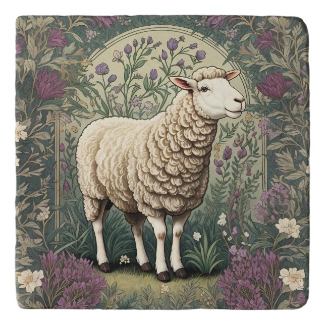 Elegant Sheep Lavender floral Background Trivet (Front)